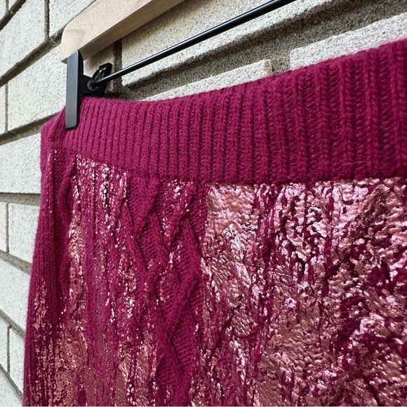 Anthropologie Rue Shimmer Sweater Midi Skirt Metallic Foil Cable Knit L - Picture 8 of 12